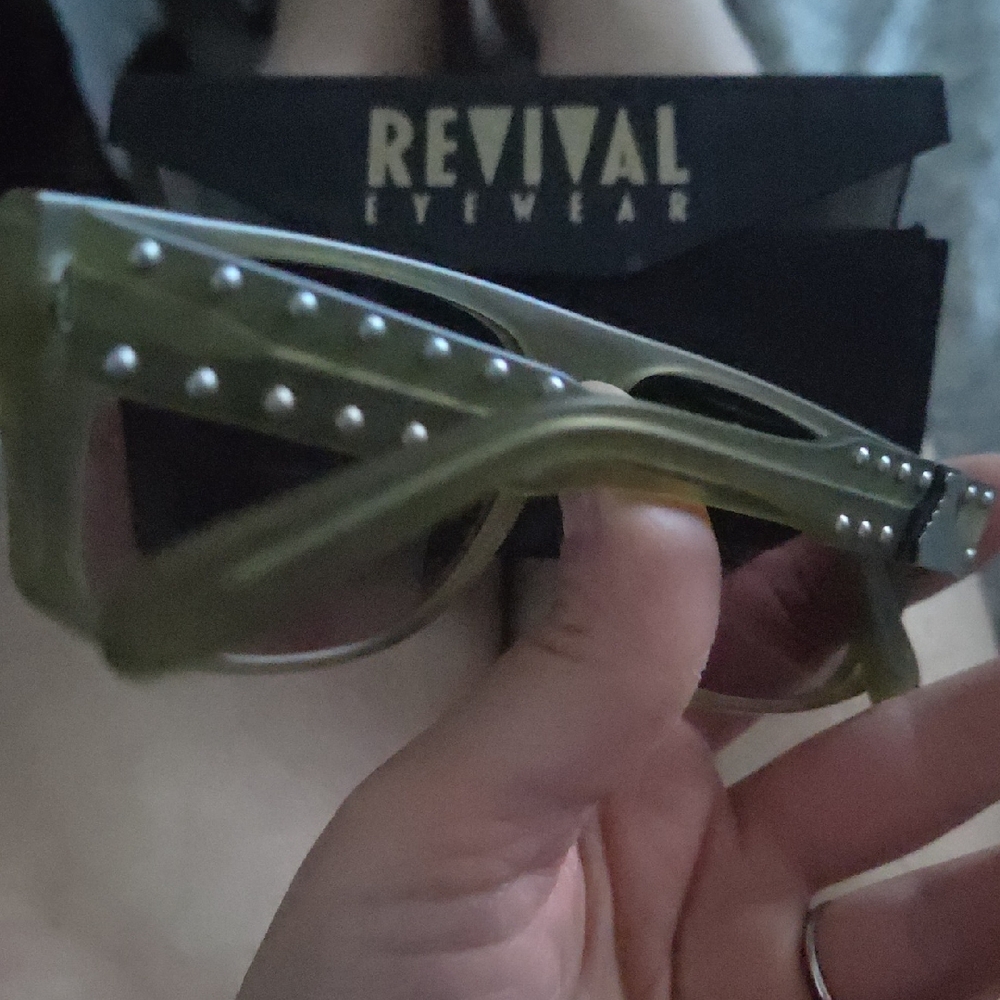 Women's Yellow Studded Rectangular Sunglasses - image 6